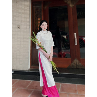 Áo dài lễ tết - Bộ áo dài Hải Đường Uyển áo lụa gấm, quần lụa vân cao cấp Không Nhăn