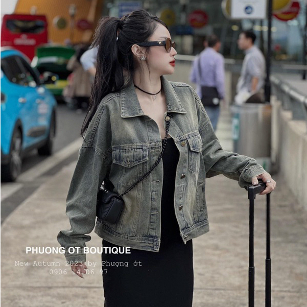 Áo khoác jeans nữ dáng thụng, Áo Bò Thêu Chữ C.D Siêu Hot Tết 2024