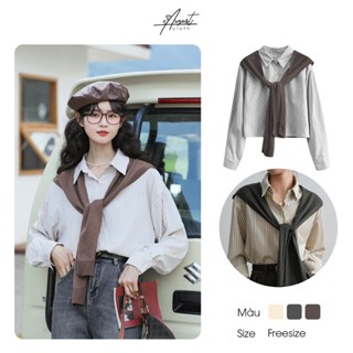   Augustcloth  Set áo sơ mi kẻ sọc + Khăn choàng vắt vai 