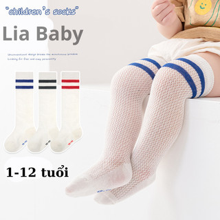 Tất Lưới Trắng Kẻ Sọc Cao Qua Gối Cho Bé 1-12 Tuổi- Vớ Đùi Cho Trẻ Em