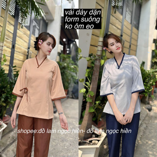   mẫu mới  Mẫu Đồ Lam Đi Chùa Nữ Vải Chéo Hàn Cột Dây Nơ Thắt Eo 