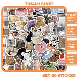 Set 60 sticker họa tiết cuộc sống phong cách đơn giản hình dán chống nước trang trí điện thoại laptop mũ bảo hiểm