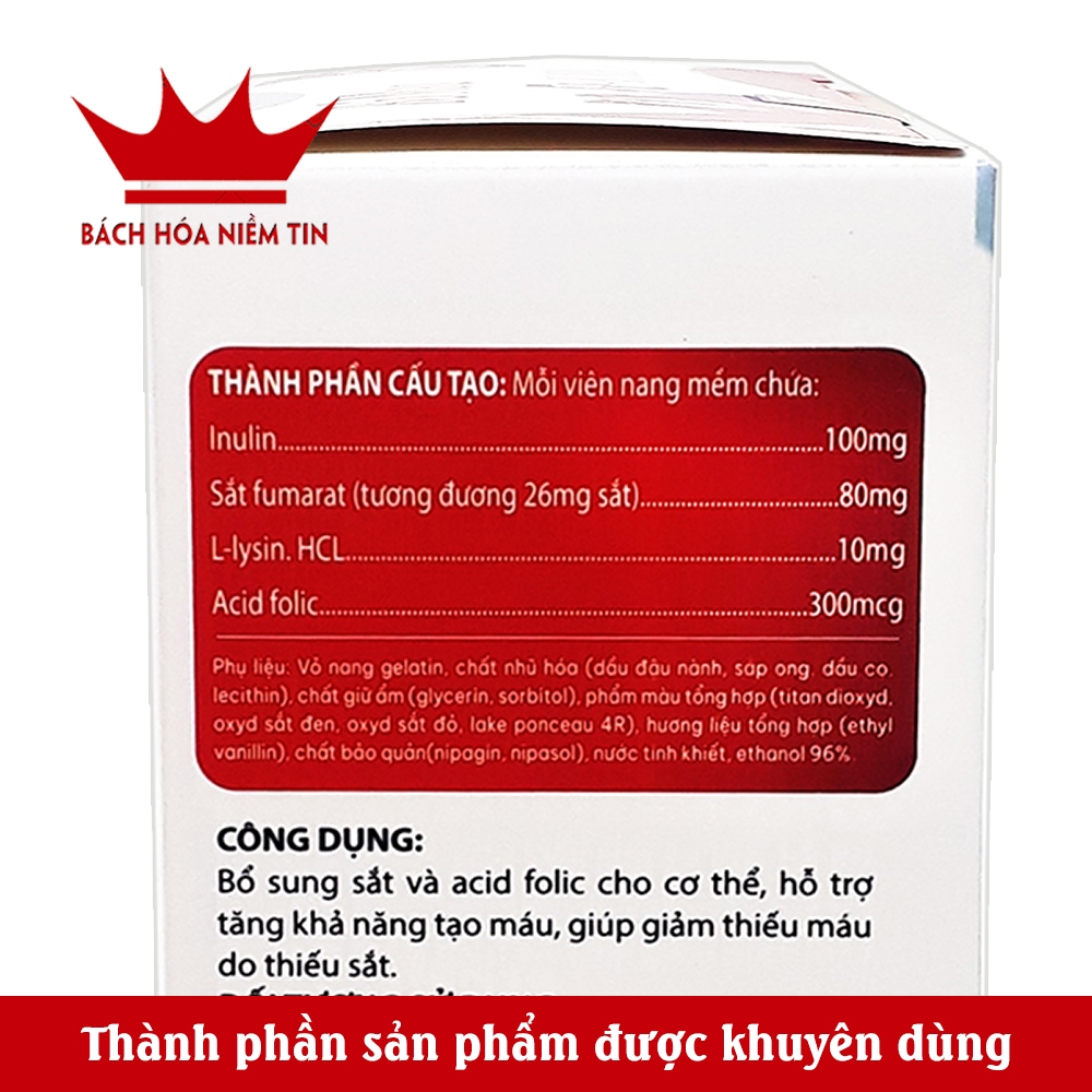 Viên Bổ máu FE GOLD EXTRA Bổ sung sắt, Acid Folic cho bà bầu và người thiếu máu - Hộp 80 viên - Chuẩn GMP