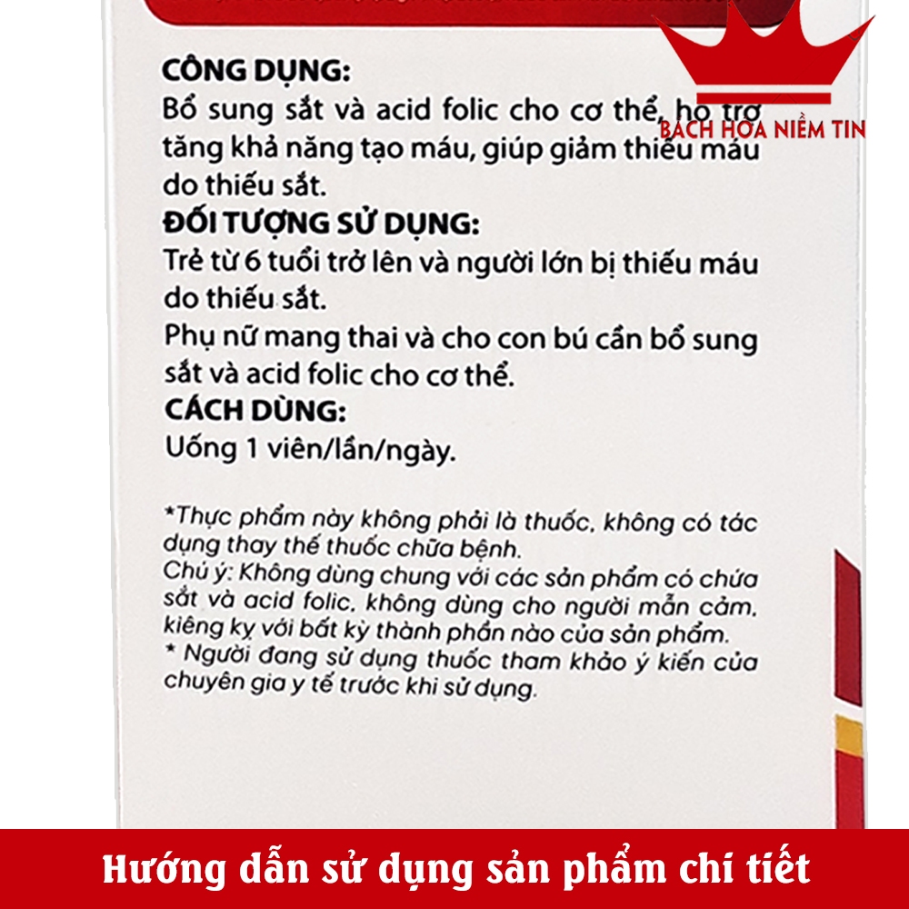 Viên Bổ máu FE GOLD EXTRA Bổ sung sắt, Acid Folic cho bà bầu và người thiếu máu - Hộp 80 viên - Chuẩn GMP