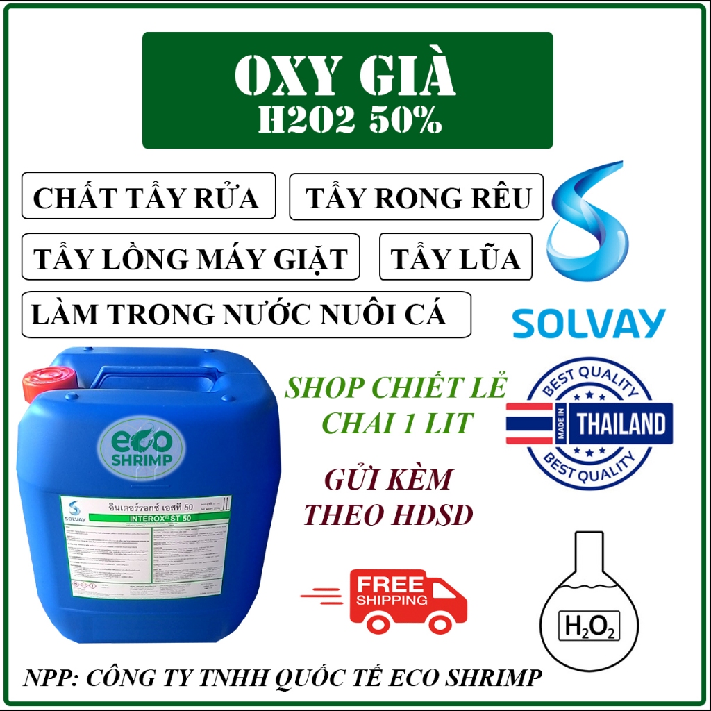 Oxy Già 50% Tẩy Lũa - Tẩy Lồng Máy Giặt - Interox ST 50 Thái Lan - Chiết Lẻ Chai 1 L