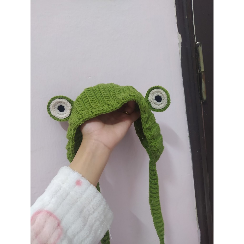 Băng đô cài tóc hình ếch bằng len handmade