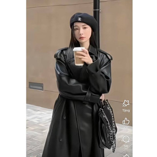 Áo măng tô da đai tay Eclipse Clothing