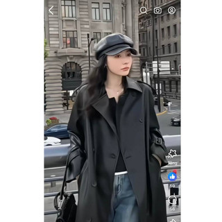 Áo măng tô da đai tay Eclipse Clothing