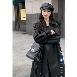 Áo măng tô da đai tay Eclipse Clothing