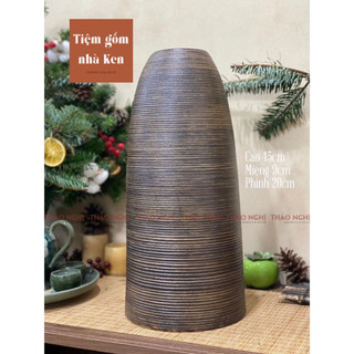 Bình hoa dáng chuông - Lọ cắm hoa dáng chuông cao 45cm men nâu vân ganh - Bình gốm cắm hoa đào, mận , decor đẹp