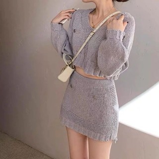Set len dài tay croptop váy ngắn siêu tôn dáng