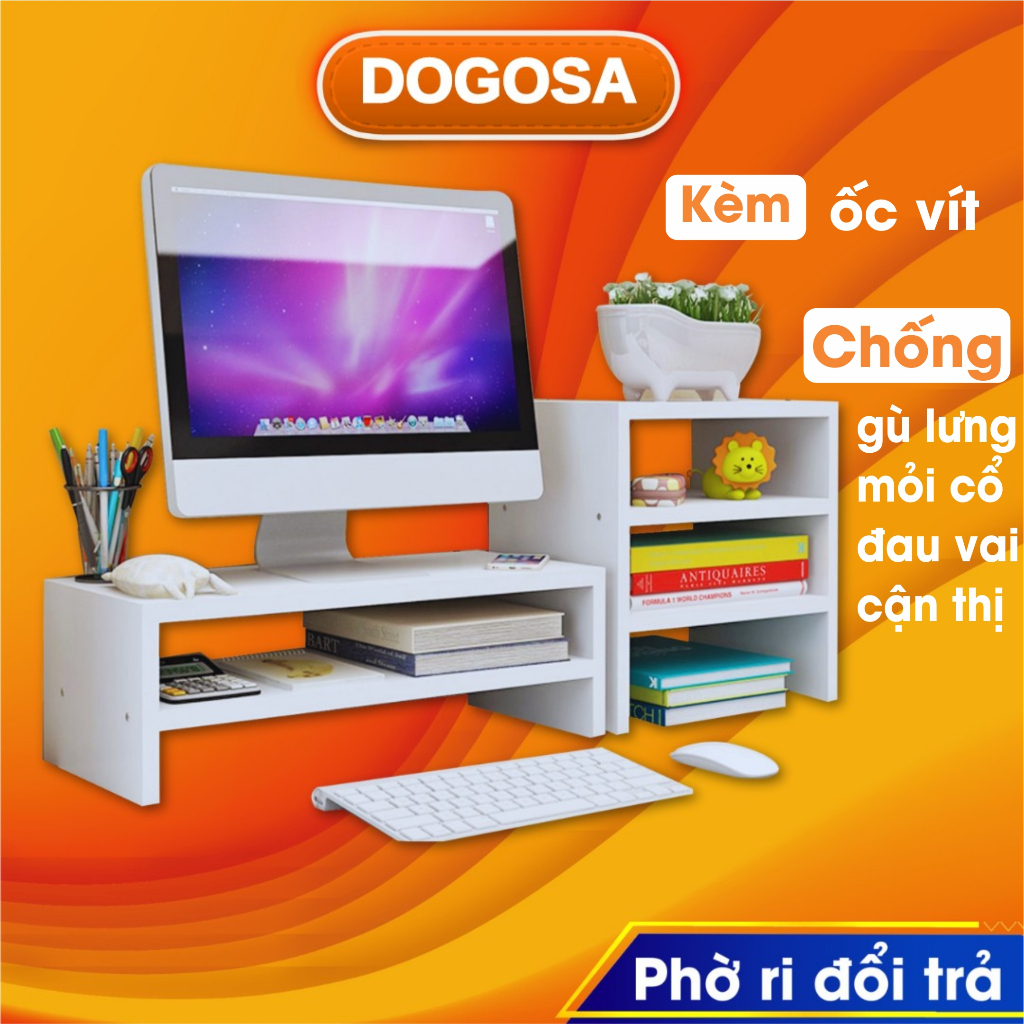 Kệ để máy tính gỗ để bàn chống gù lưng cho học sinh nhân viên văn phòng trang trí bàn làm việc