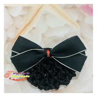 Kẹp búi lưới handmade màu đen viền trắng đơn giản K71