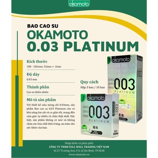Bao cao su Okamoto 0.03 Platinum Trong Suốt Mềm Mại