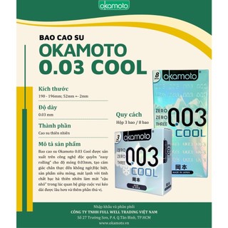 Bao cao su okamoto 0.03 cool siêu mỏng bóng láng mát lạnh