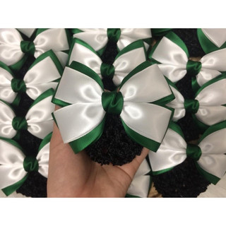 Kẹp búi lưới handmade màu xanh lá và trắng K74
