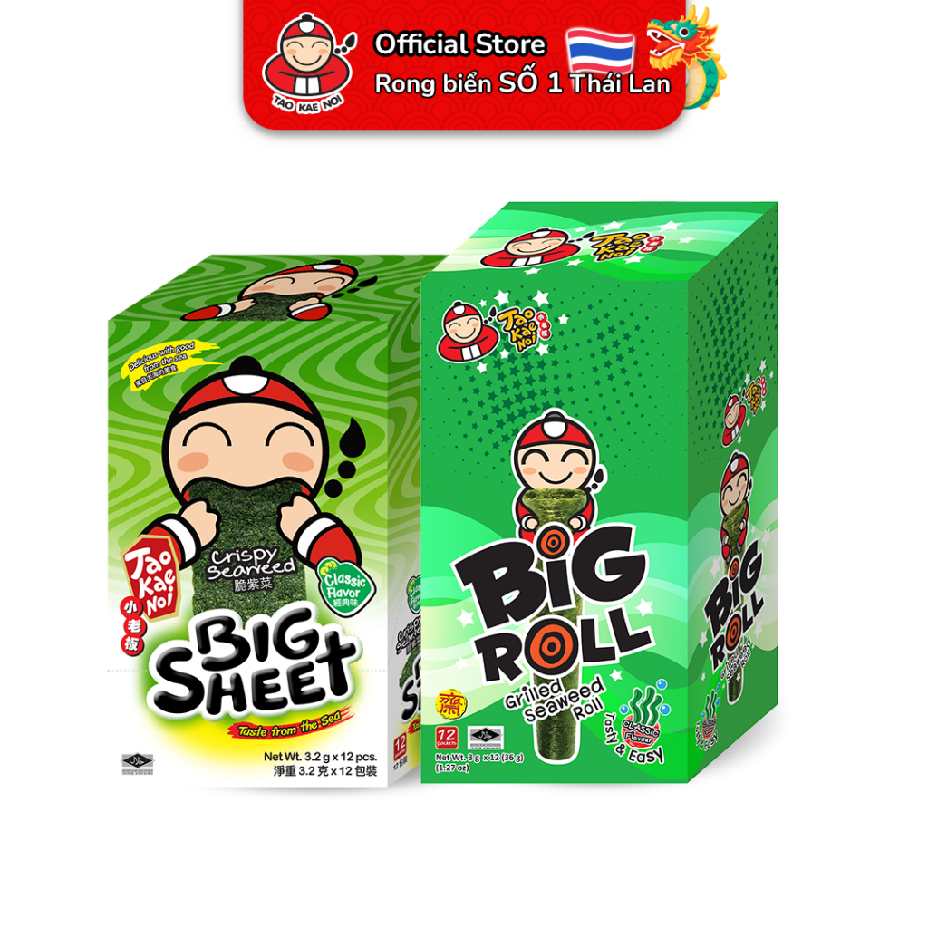 [COMBO MIX] Snack Rong Biển TaoKaeNoi Big Sheet (Hộp 12 Gói) Mix Big Roll (Big Roll Hộp 12 Gói) Nhiều Vị