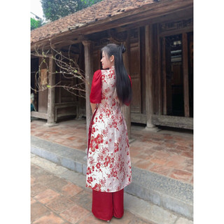 áo dài hoa gấm nổi cho mẹ bé