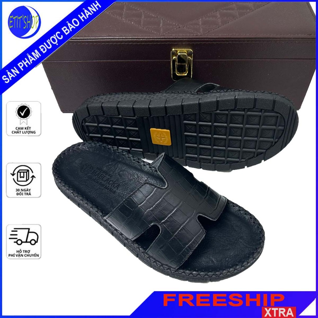 Dép da nam quai ngang đẹp thời trang cao cấp,đế có rãnh cao su,chống trơn trượt E27