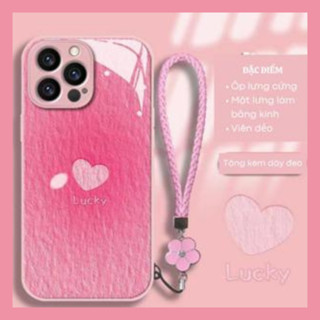 Ốp lưng iphone mặt kính hình trái tim [ Tặng Kèm dây đeo ]XsMax, 11, 11ProMax, 12ProMax, 14Promax