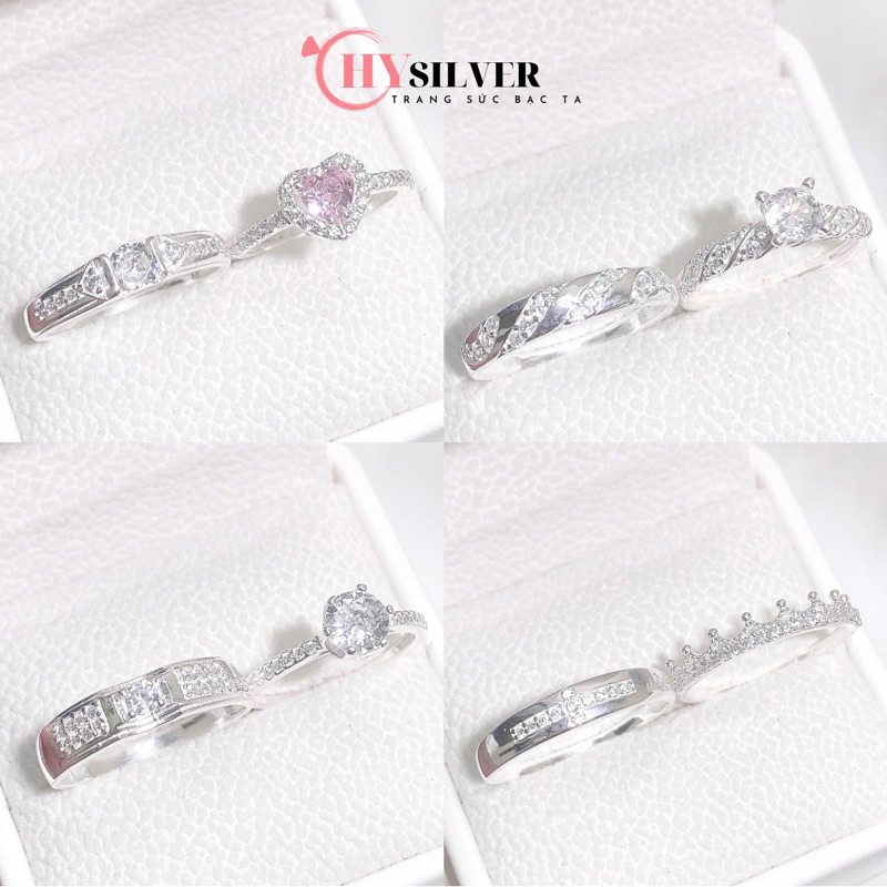 Nhẫn đôi bạc CHY SILVER ND05 đính đá xinh xắn bạc thật