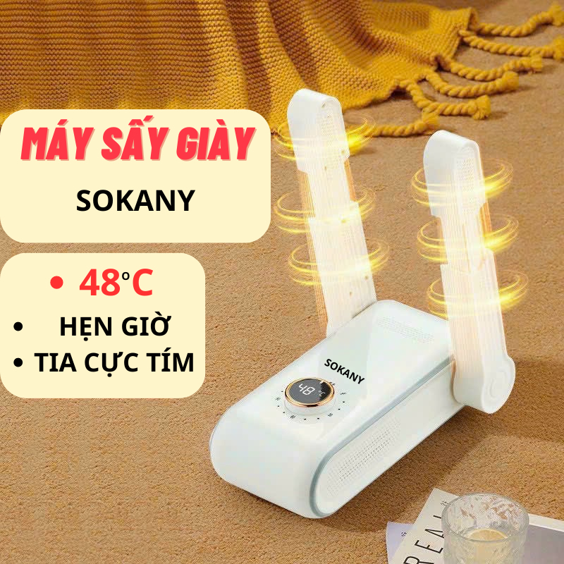 Máy sấy giày SOKANY đa năng khử trùng hơi nóng 360 độ,khử mùi giày tất, găng tay bằng tia cực tím loại cao cấp 2022