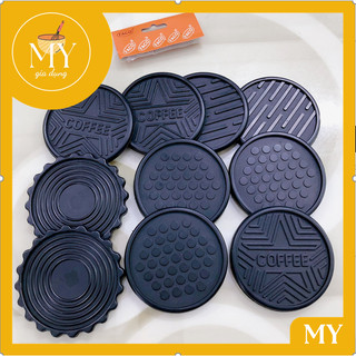 Combo 10 miếng lót ly nhựa dẻo màu đen 9cm - Lót ly nhựa dẻo màu đen FACO sử dụng tiện lợi cho hàng quán