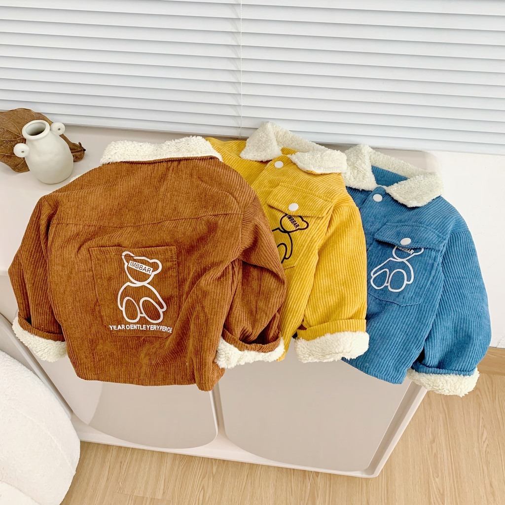 Áo Khoác Nỉ Nhung Lót Lông Trẻ Em Dày Dặn Hình Gấu Siêu Ấm Cho Bé Trai Bé Gái-KANGMIN KIDS
