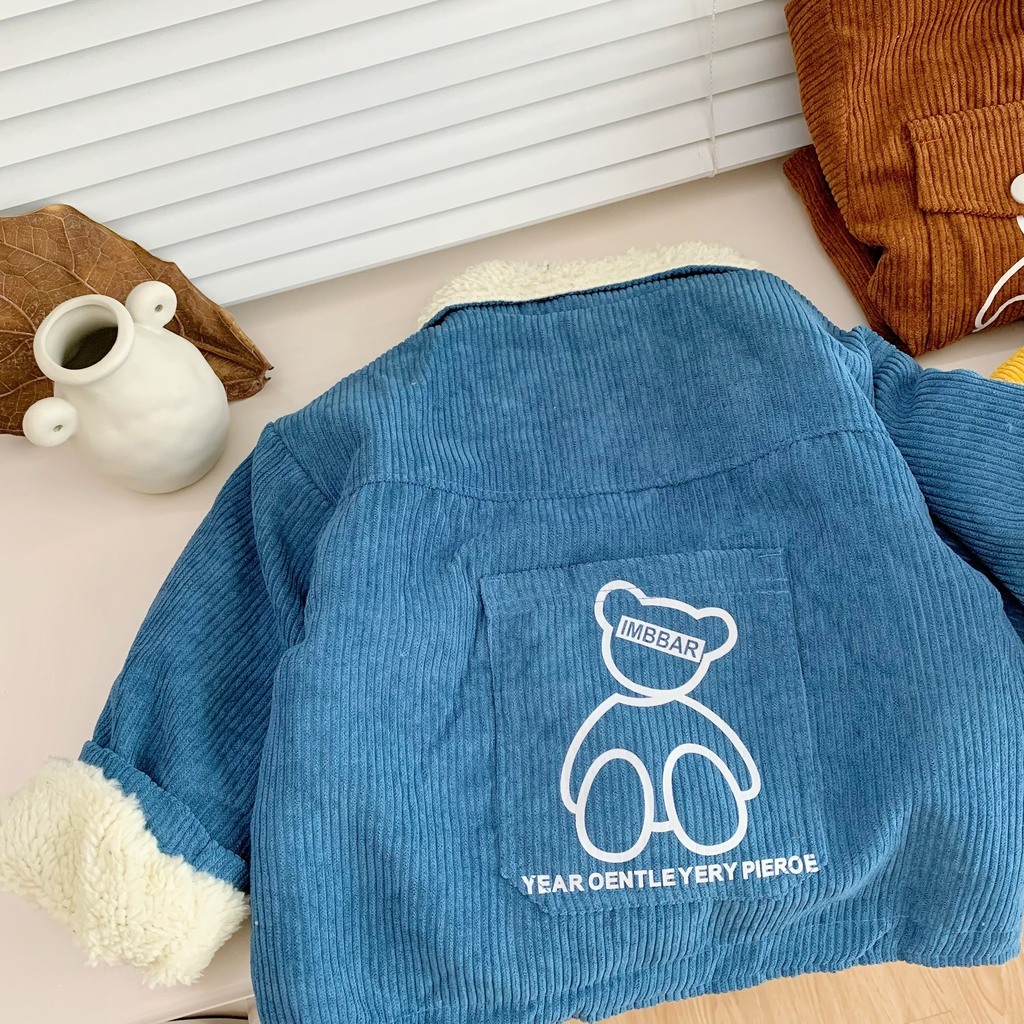 Áo Khoác Nỉ Nhung Lót Lông Trẻ Em Dày Dặn Hình Gấu Siêu Ấm Cho Bé Trai Bé Gái-KANGMIN KIDS