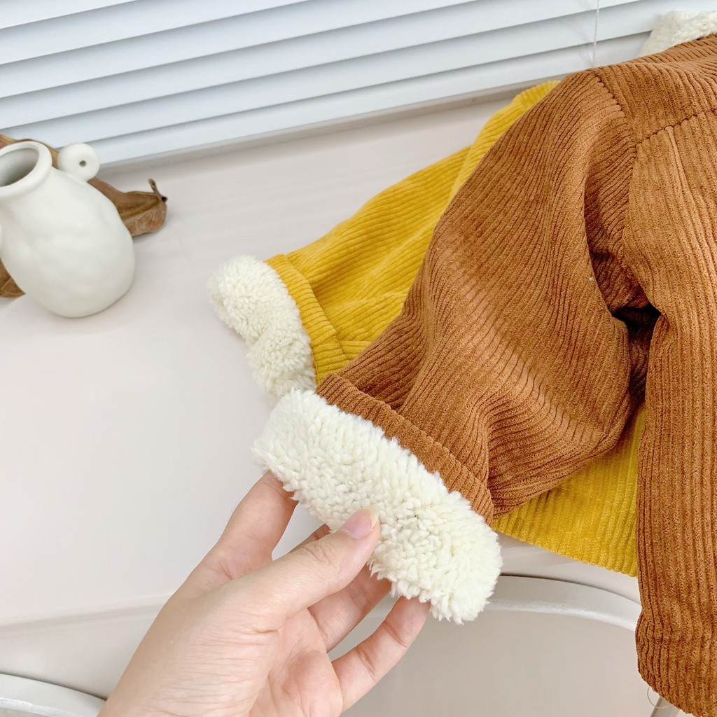 Áo Khoác Nỉ Nhung Lót Lông Trẻ Em Dày Dặn Hình Gấu Siêu Ấm Cho Bé Trai Bé Gái-KANGMIN KIDS