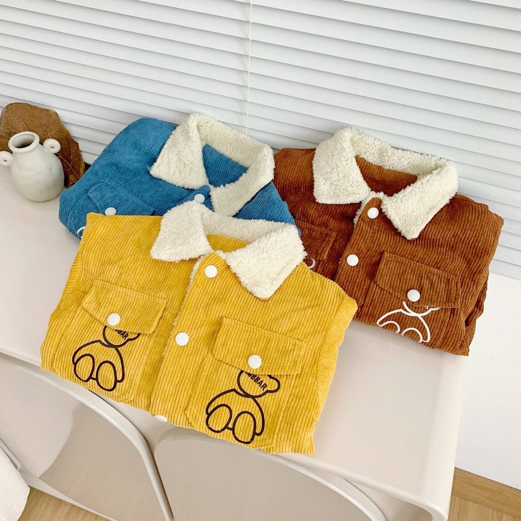 Áo Khoác Nỉ Nhung Lót Lông Trẻ Em Dày Dặn Hình Gấu Siêu Ấm Cho Bé Trai Bé Gái-KANGMIN KIDS