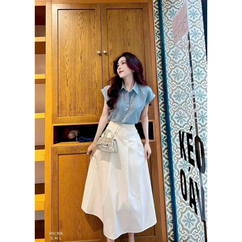 Set chân váy coton lạnh (có lót) kèm áo đầm đi làm váy công sở