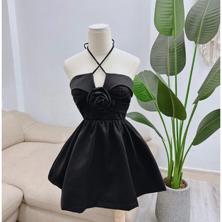 Đầm xòe cup ngực dây chéo kết bông có mút và quần lót trong 9237
