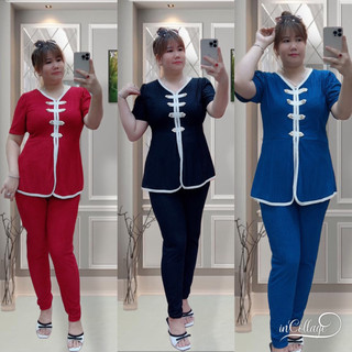 (Bigsize Nữ 60-95kg)Sét Thiết Kế Quần Dài Áo Tay Phồng Viền Ren Sang Chảnh Cho Chị Em Chuppy  Chất thun xốp nhật