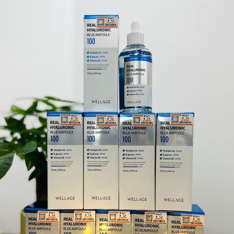 Serum WELLAGE HA B5 Dưỡng Ẩm Căng Bóng Da Real Hyaluronic Blue 100 Aampoule 75ml