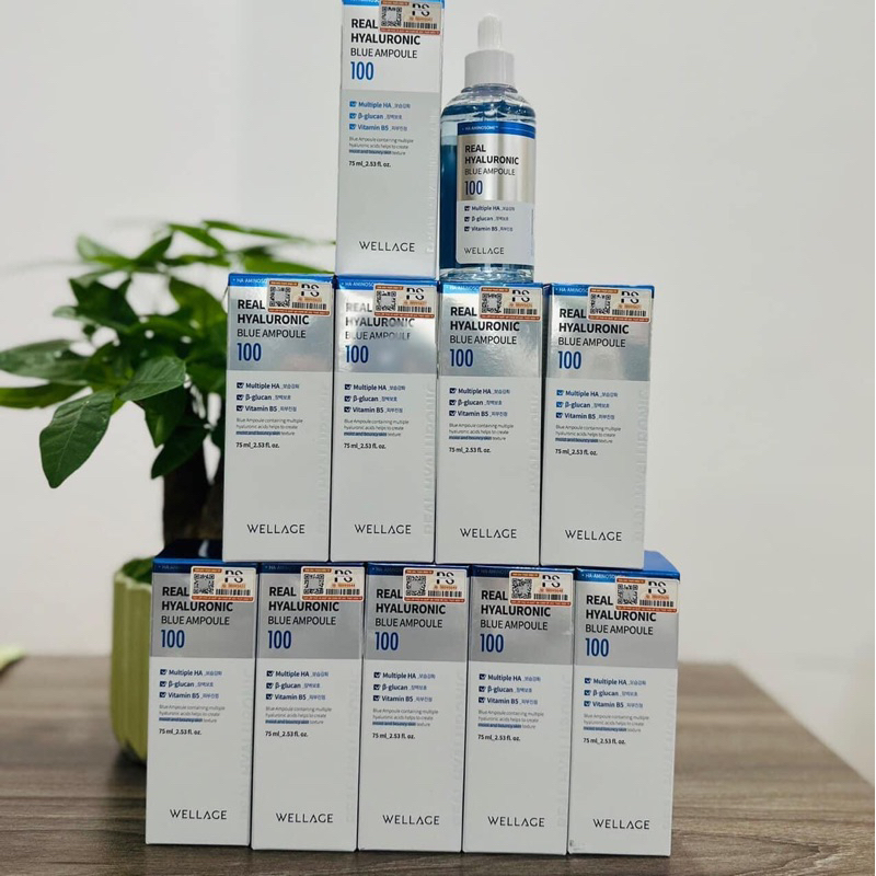 Serum WELLAGE HA B5 Dưỡng Ẩm Căng Bóng Da Real Hyaluronic Blue 100 Aampoule 75ml