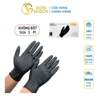 Găng tay cao su y tế màu đen không bột, Bao tay y tế đen, dùng trong phun xăm, làm bếp, cơ khí, hóa dầu