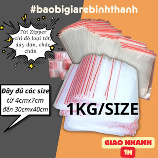 1KG Túi Zipper Chỉ Đỏ Dày Dặn PE – Túi Zip Đựng Hàng, Thực Phẩm, Linh Kiện – Đủ Size