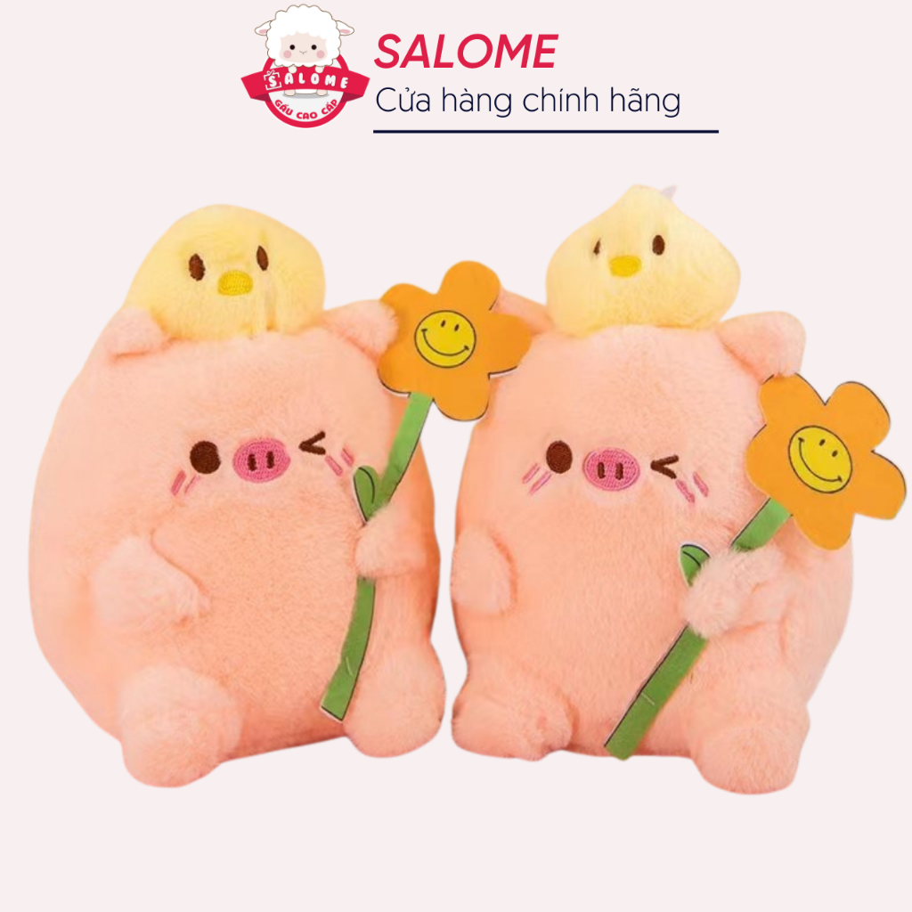 Gấu Bông Heo Hồng Ôm Hoa Mini 20cm SALOME Lông Mềm Mịn