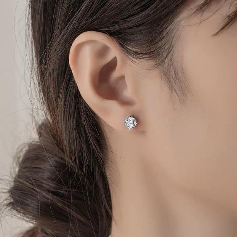 Khuyên tai nụ đá nhân tạo siêu sáng bạc ta  chấu dày