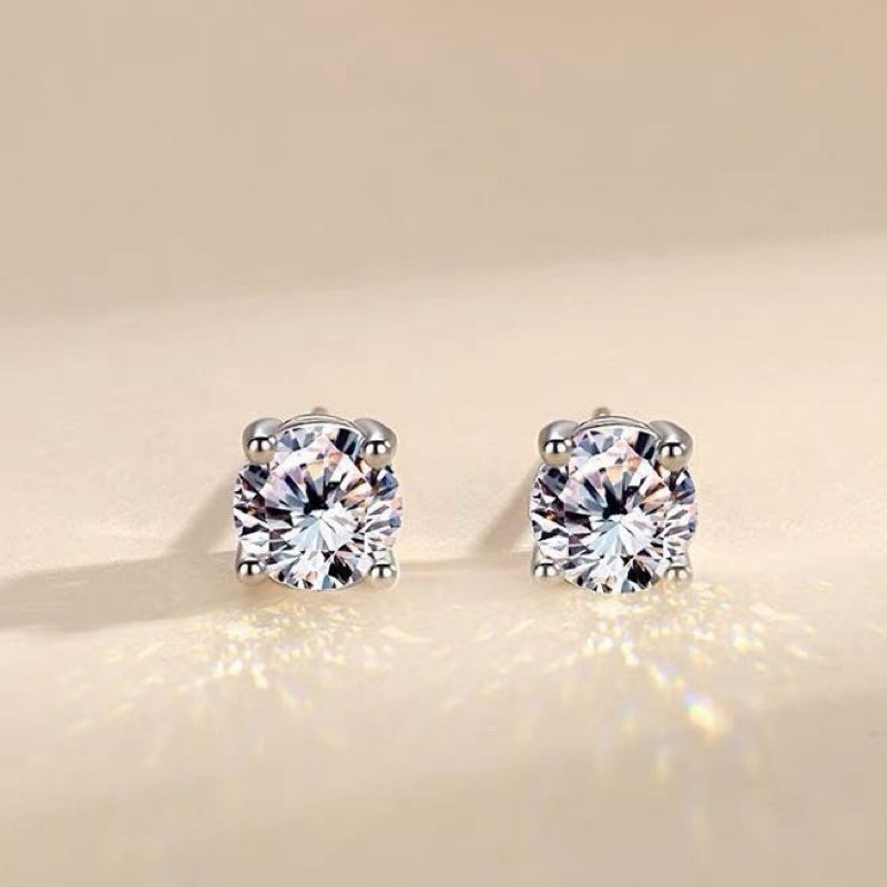 Khuyên tai nụ đá nhân tạo siêu sáng bạc ta  chấu dày