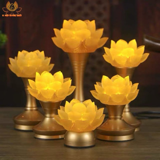 [GIÁ 1 CÂY] CÂY ĐÈN LED HOA SEN LƯU LY THÂN ĐỒNG NGUYÊN CHẤT THỜ CÚNG TRANG TRÍ