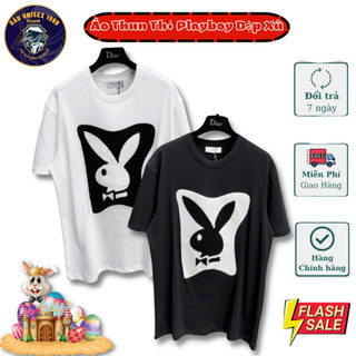 Áo Thun Thỏ Plây Boy Dập Xù 💙 Cổ Tròn Chất Cotton Thoáng Mát, Nam Nữ