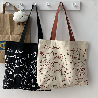 Túi tote túi đeo vai vải canvas hoạ tiết mèo xinh xắn