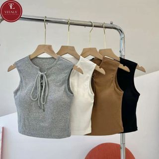 Áo thun sát nách nữ, Áo sát nách sẵn đệm ngực, Áo sát nách croptop cổ nơ trẻ trung, Kiểu dáng cá tính mạnh mẽ NT8
