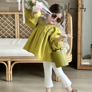 Áo sơ mi baby doll phối quần loe, Áo sơ mi baby doll phối phần loe sang chảnh cho bé gái