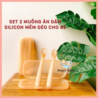  Bộ 2 muỗng ăn dặm silicone cho bé thìa ăn dặm siêu mềm bảo vệ nướu bé an toàn khi dùng 