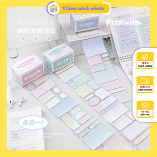 Hộp/Cuộn giấy note Sticky PLANWITH-, dạng cuộn tape,  giấy ghi chú học tập có keo dán, mẫu hộp giấy siêu tiện dụng