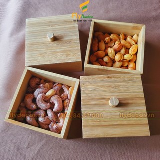 Khay mứt tết gỗ tre lắp ghép, hộp gỗ vuông lắp ghép chụp ảnh, chậu trồng cây - Flydecor