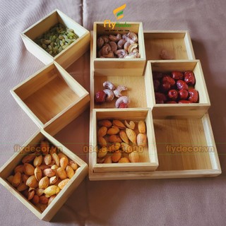Khay Đựng Mứt Tết Gỗ Tre, Hộp đựng bánh kẹo tết chia ngăn tháo rời